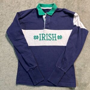 VTG 90s Notre Dame Fighting Irish Long Sleeve Striped Rugby College Polo M